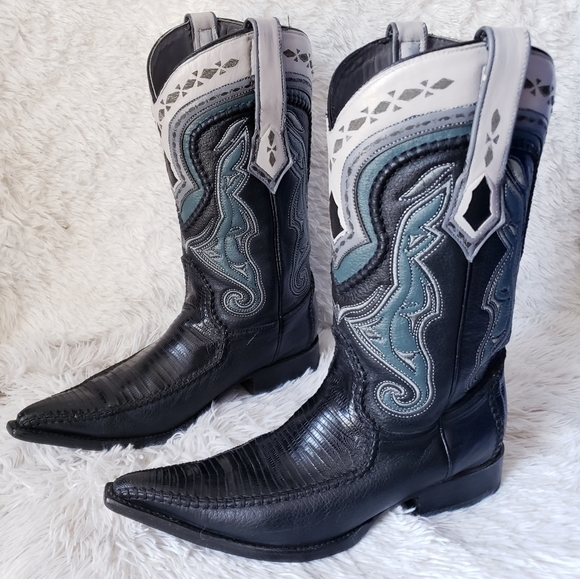 SALE🔥 Black Butterfly Snip Toe Lizard Western Boots Mexican Botas - Picture 13 of 16